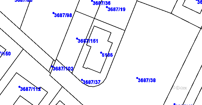 Parcela st. 5186 v KÚ Kunovice u Uherského Hradiště, Katastrální mapa
