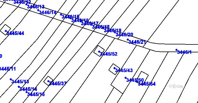 Parcela st. 3445/52 v KÚ Kunovice u Uherského Hradiště, Katastrální mapa