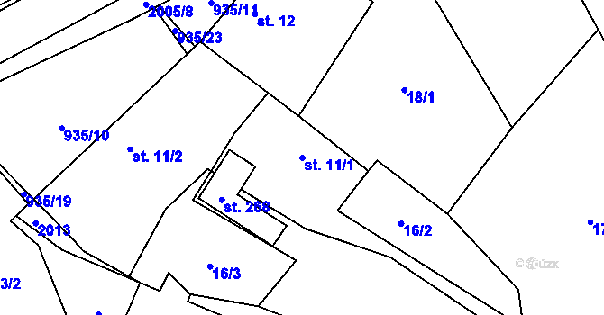 Parcela st. 11/1 v KÚ Kunovice, Katastrální mapa