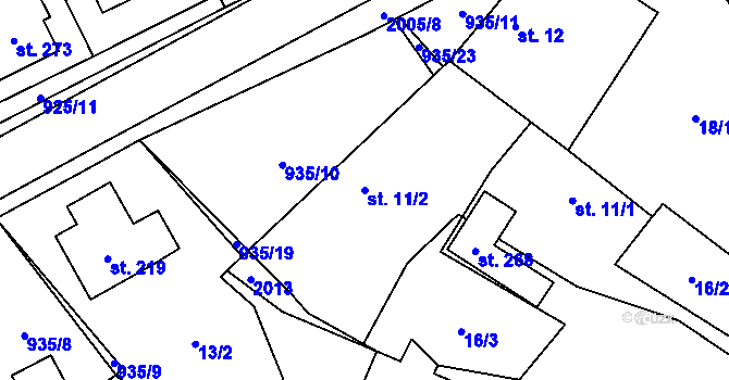 Parcela st. 11/2 v KÚ Kunovice, Katastrální mapa