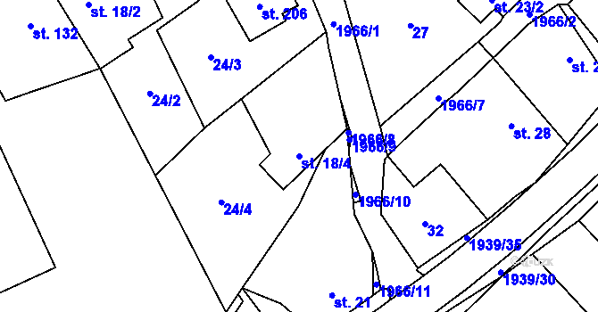 Parcela st. 18/4 v KÚ Kunovice, Katastrální mapa