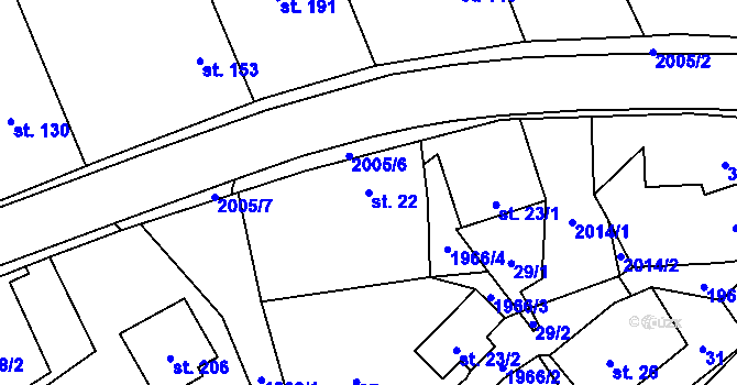 Parcela st. 22 v KÚ Kunovice, Katastrální mapa