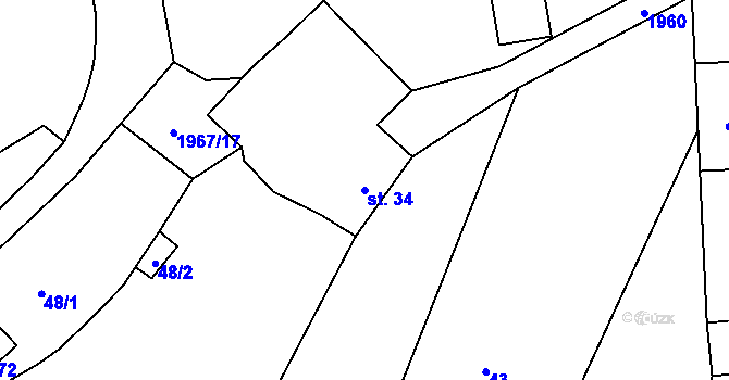 Parcela st. 34 v KÚ Kunovice, Katastrální mapa