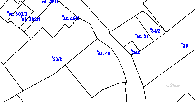 Parcela st. 48 v KÚ Kunovice, Katastrální mapa