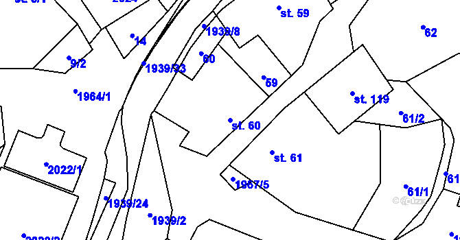 Parcela st. 60 v KÚ Kunovice, Katastrální mapa