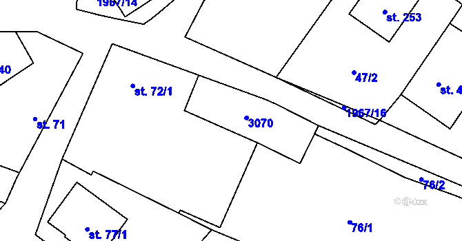 Parcela st. 72/2 v KÚ Kunovice, Katastrální mapa