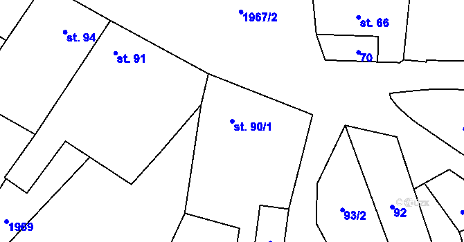 Parcela st. 90/1 v KÚ Kunovice, Katastrální mapa