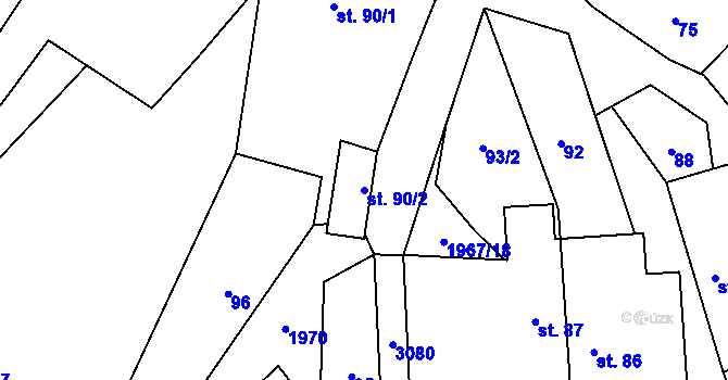 Parcela st. 90/2 v KÚ Kunovice, Katastrální mapa