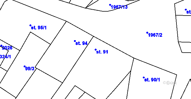 Parcela st. 91 v KÚ Kunovice, Katastrální mapa