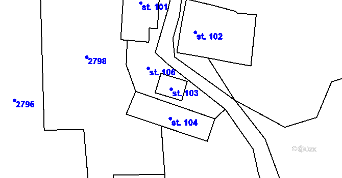 Parcela st. 103 v KÚ Kunovice, Katastrální mapa