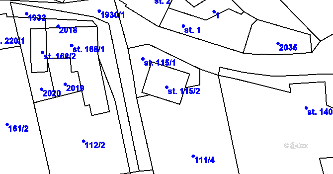 Parcela st. 115/2 v KÚ Kunovice, Katastrální mapa