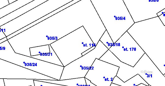 Parcela st. 116 v KÚ Kunovice, Katastrální mapa