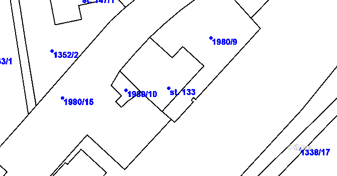 Parcela st. 133 v KÚ Kunovice, Katastrální mapa