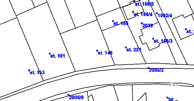 Parcela st. 148 v KÚ Kunovice, Katastrální mapa