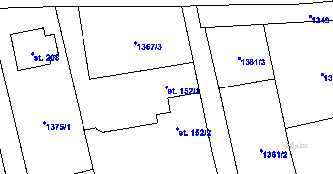 Parcela st. 152/1 v KÚ Kunovice, Katastrální mapa