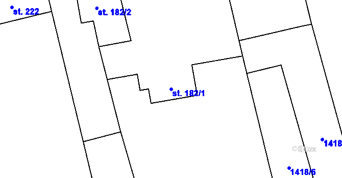 Parcela st. 182/1 v KÚ Kunovice, Katastrální mapa
