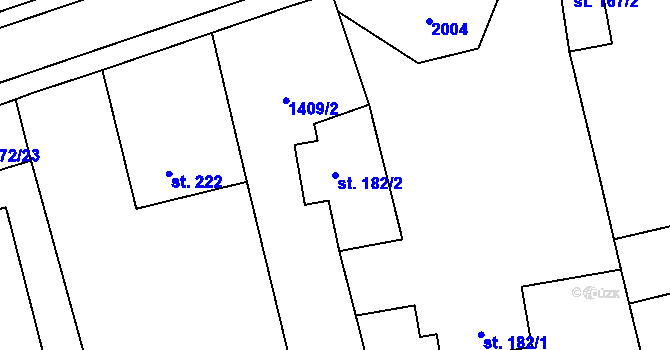 Parcela st. 182/2 v KÚ Kunovice, Katastrální mapa