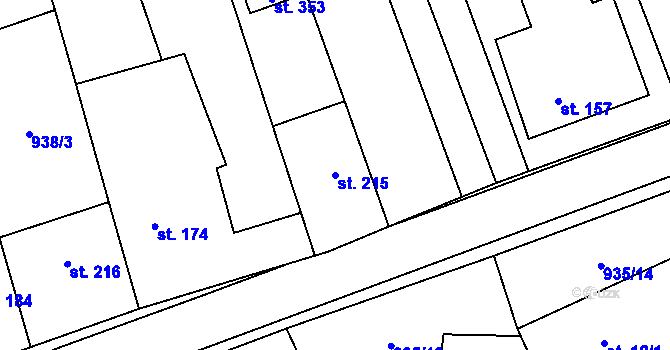 Parcela st. 215 v KÚ Kunovice, Katastrální mapa