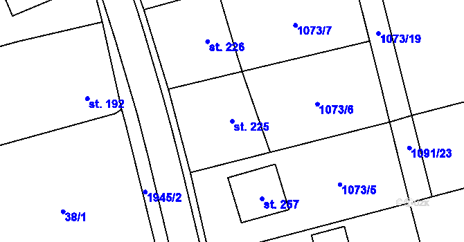 Parcela st. 225 v KÚ Kunovice, Katastrální mapa