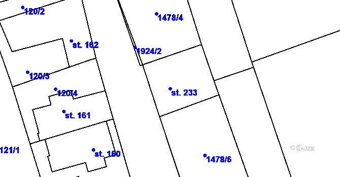Parcela st. 233 v KÚ Kunovice, Katastrální mapa
