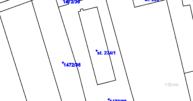 Parcela st. 234/1 v KÚ Kunovice, Katastrální mapa