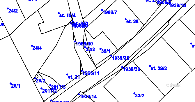 Parcela st. 32 v KÚ Kunovice, Katastrální mapa