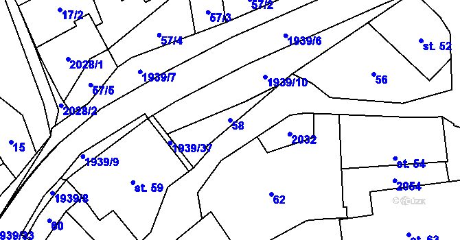 Parcela st. 58 v KÚ Kunovice, Katastrální mapa