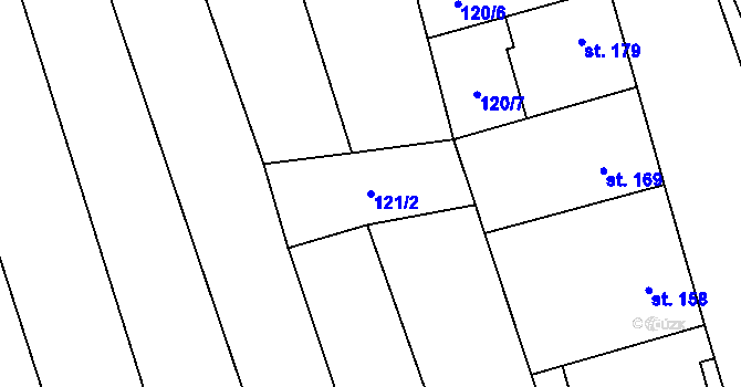 Parcela st. 121/2 v KÚ Kunovice, Katastrální mapa