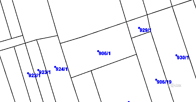 Parcela st. 906/1 v KÚ Kunovice, Katastrální mapa