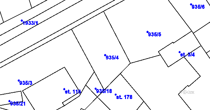 Parcela st. 935/4 v KÚ Kunovice, Katastrální mapa