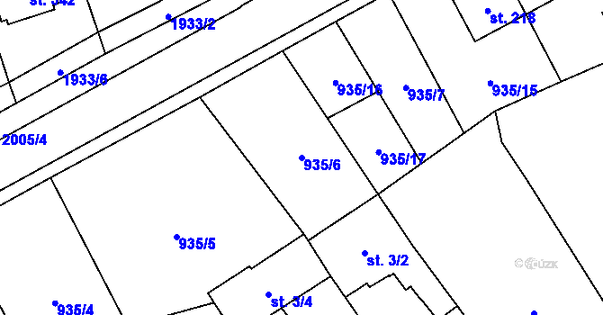 Parcela st. 935/6 v KÚ Kunovice, Katastrální mapa
