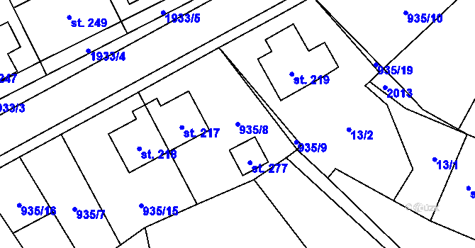Parcela st. 935/8 v KÚ Kunovice, Katastrální mapa