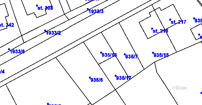 Parcela st. 935/16 v KÚ Kunovice, Katastrální mapa