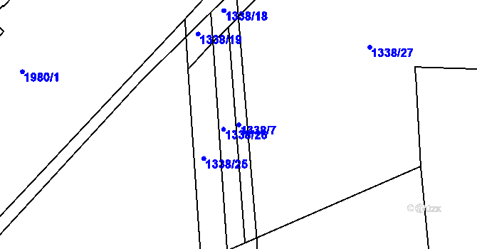 Parcela st. 1338/7 v KÚ Kunovice, Katastrální mapa