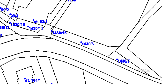 Parcela st. 1430/6 v KÚ Kunovice, Katastrální mapa