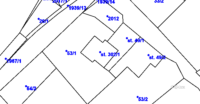 Parcela st. 302/1 v KÚ Kunovice, Katastrální mapa