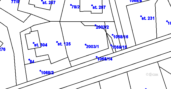Parcela st. 2003/1 v KÚ Kunovice, Katastrální mapa