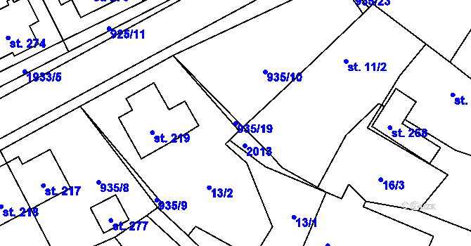 Parcela st. 935/19 v KÚ Kunovice, Katastrální mapa