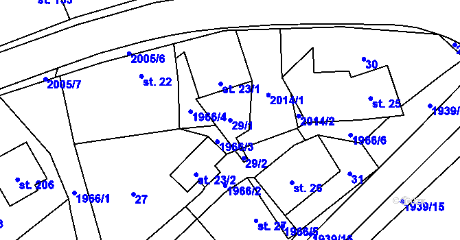 Parcela st. 29/1 v KÚ Kunovice, Katastrální mapa