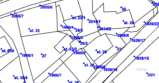 Parcela st. 29/2 v KÚ Kunovice, Katastrální mapa