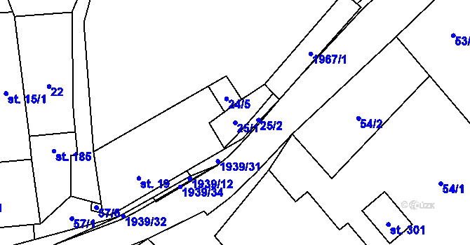 Parcela st. 25/1 v KÚ Kunovice, Katastrální mapa