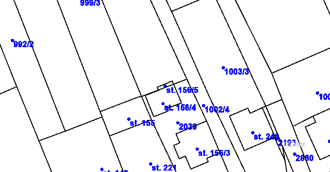 Parcela st. 156/5 v KÚ Kunovice, Katastrální mapa