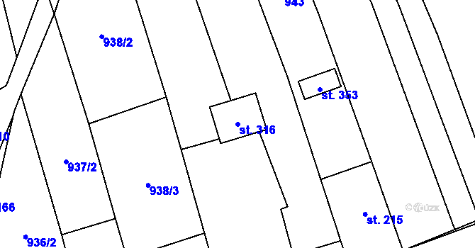 Parcela st. 316 v KÚ Kunovice, Katastrální mapa