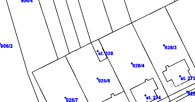 Parcela st. 328 v KÚ Kunovice, Katastrální mapa