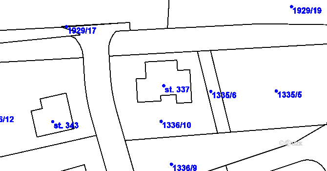 Parcela st. 337 v KÚ Kunovice, Katastrální mapa