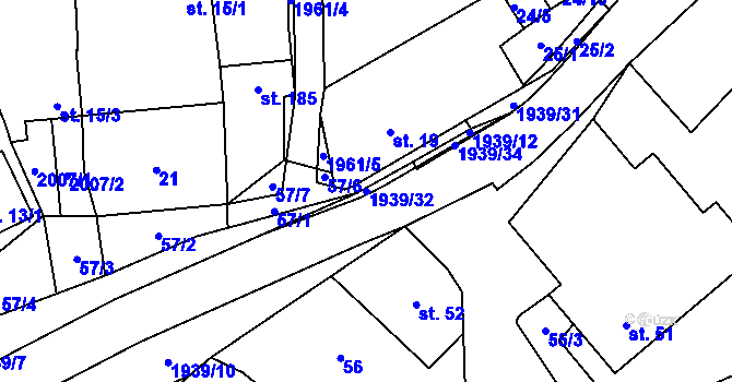 Parcela st. 1939/32 v KÚ Kunovice, Katastrální mapa