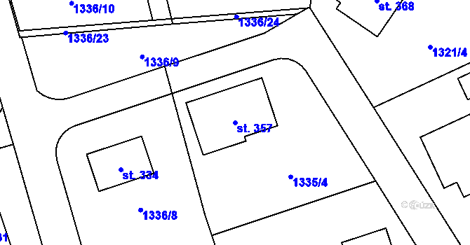 Parcela st. 357 v KÚ Kunovice, Katastrální mapa