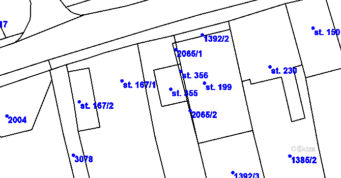 Parcela st. 355 v KÚ Kunovice, Katastrální mapa