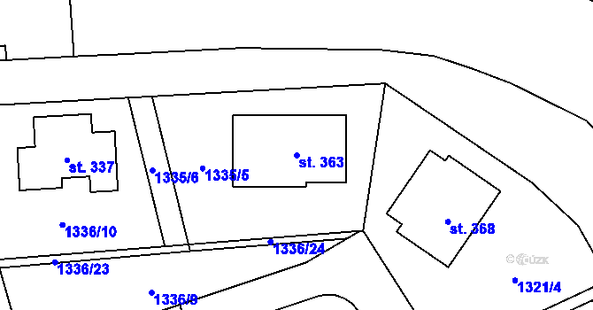 Parcela st. 363 v KÚ Kunovice, Katastrální mapa