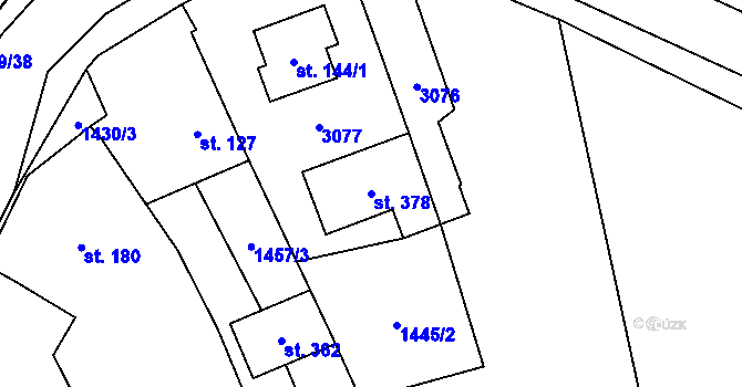 Parcela st. 378 v KÚ Kunovice, Katastrální mapa